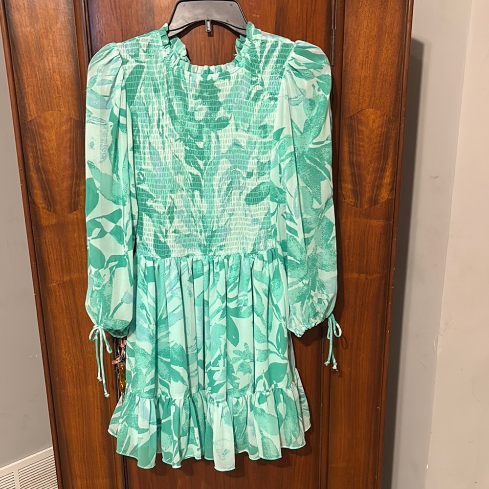Green Floral Long Sleeve Dress❤️